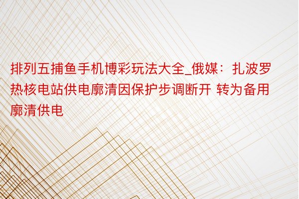 排列五捕鱼手机博彩玩法大全_俄媒：扎波罗热核电站供电廓清因保护步调断开 转为备用廓清供电