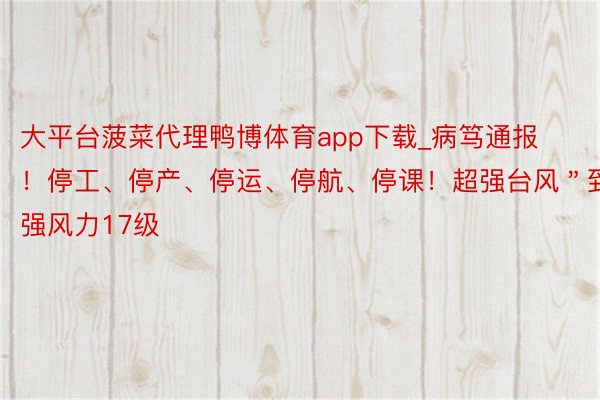 大平台菠菜代理鸭博体育app下载_病笃通报！停工、停产、停运、停航、停课！超强台风＂到货＂，最强风力17级